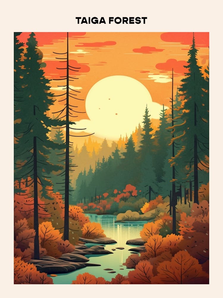 Taiga Forest Midcentury Travel Poster