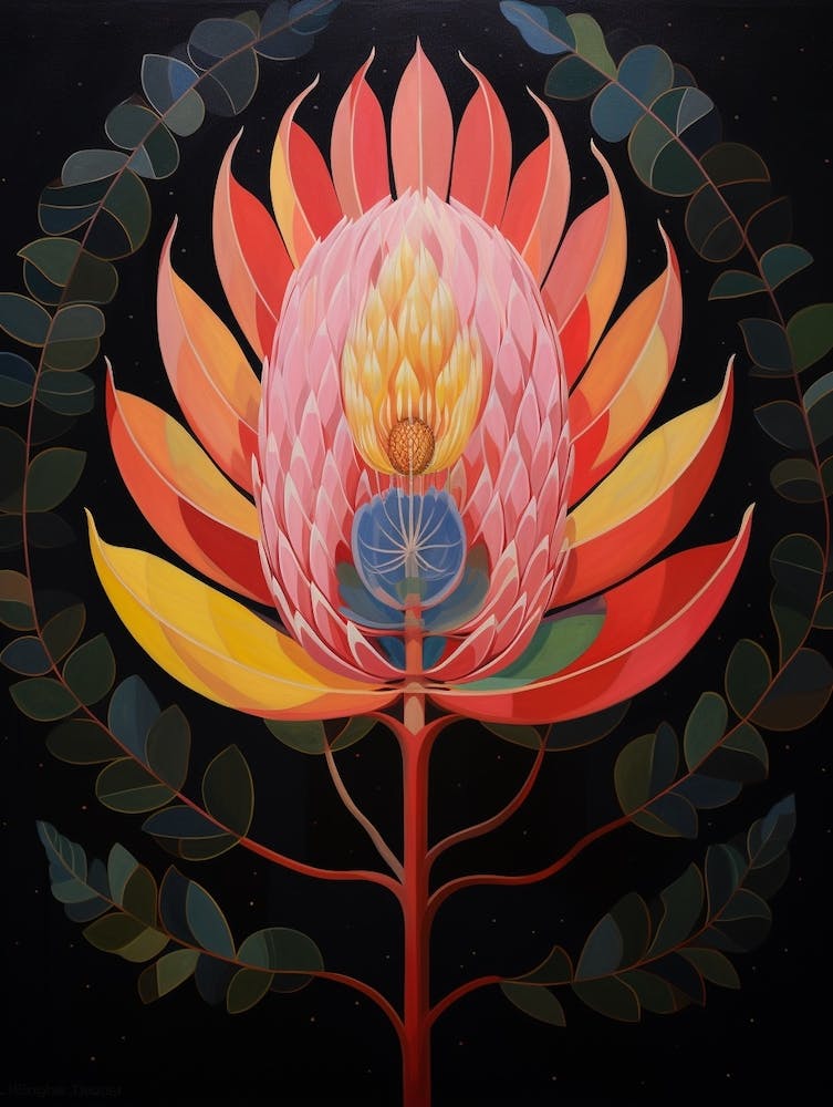 Protea 1 Hilma Af Klint Inspired Flower Illustration