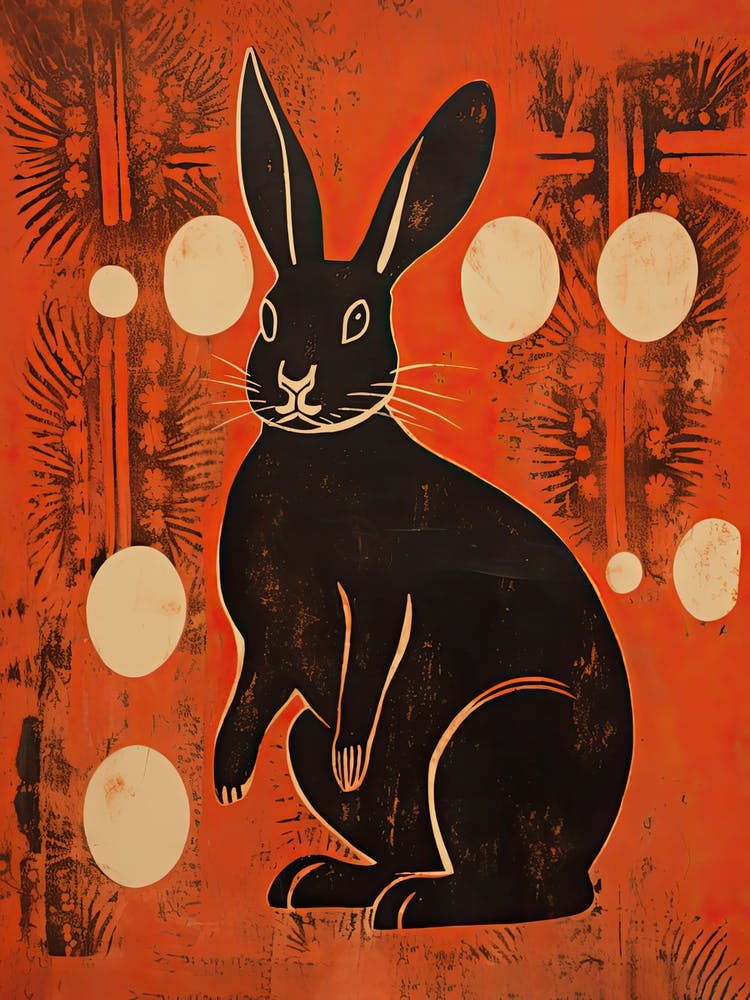 Rabbit, Woodblock Animal  Drawing 1