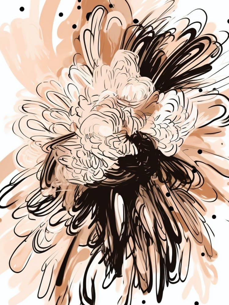 Abstract Flower Doodle Beige and Black