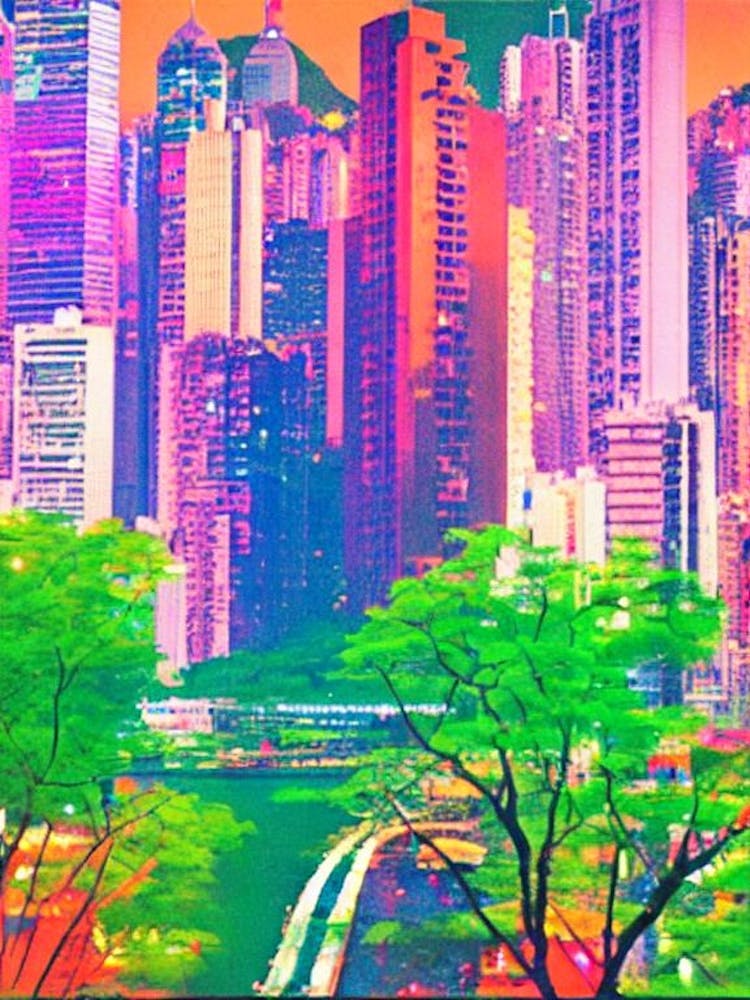 Hong Kong Victoria Harbour Hong Kong Retro Risographie-Druck 2 Hafen