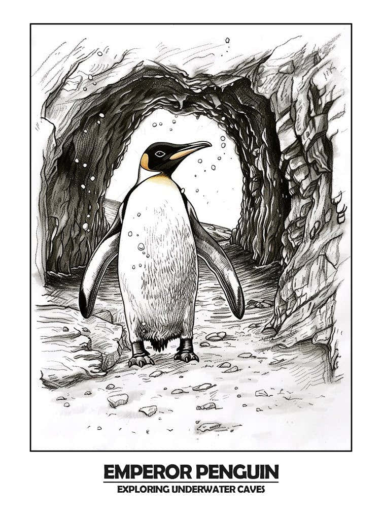 Penguin Exploring Underwater Caves Poster 2