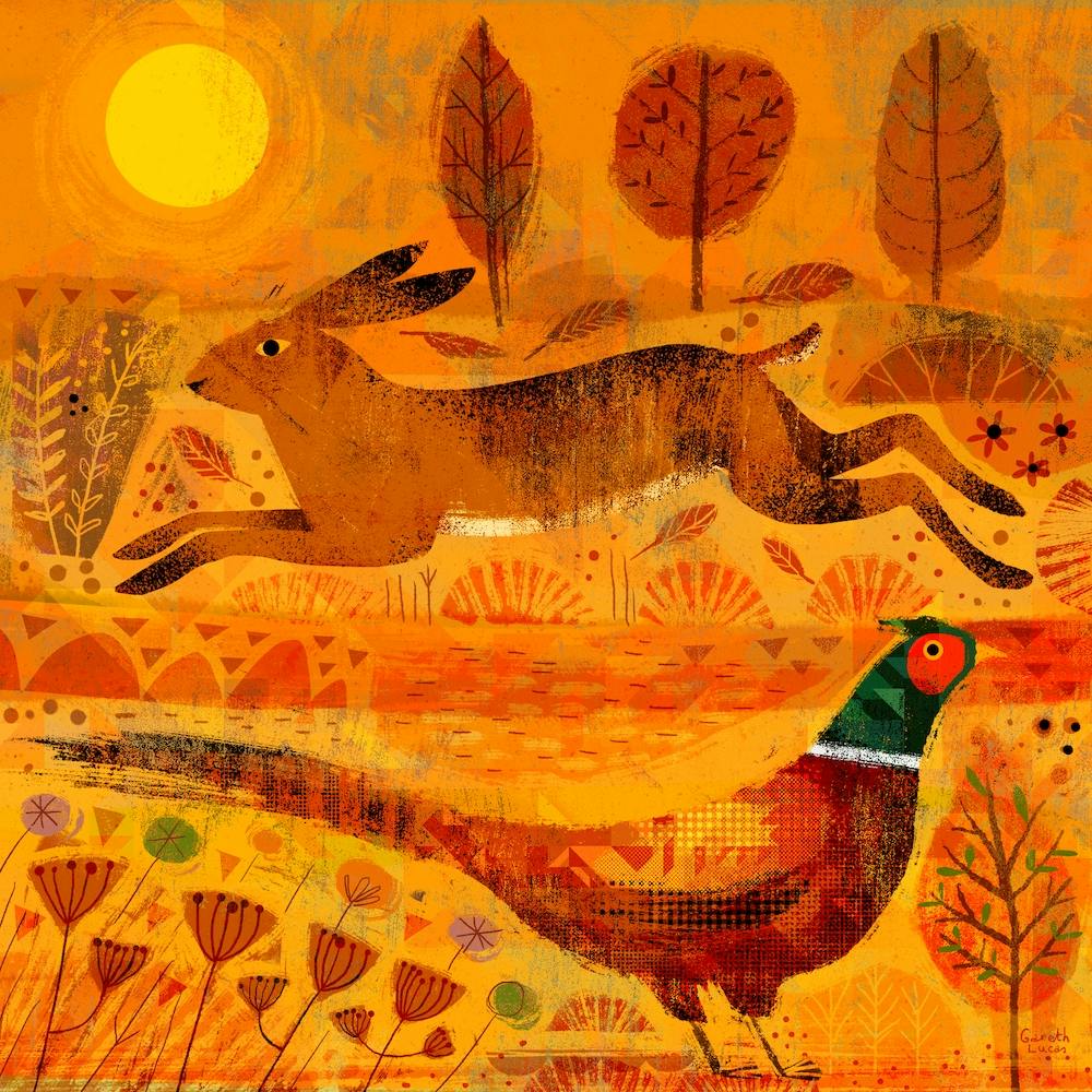 Hase und Fasan im Quadrat