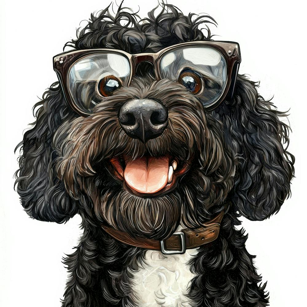 Whimsical Image Of A Funny Portuguese Water Dog Dog With 2