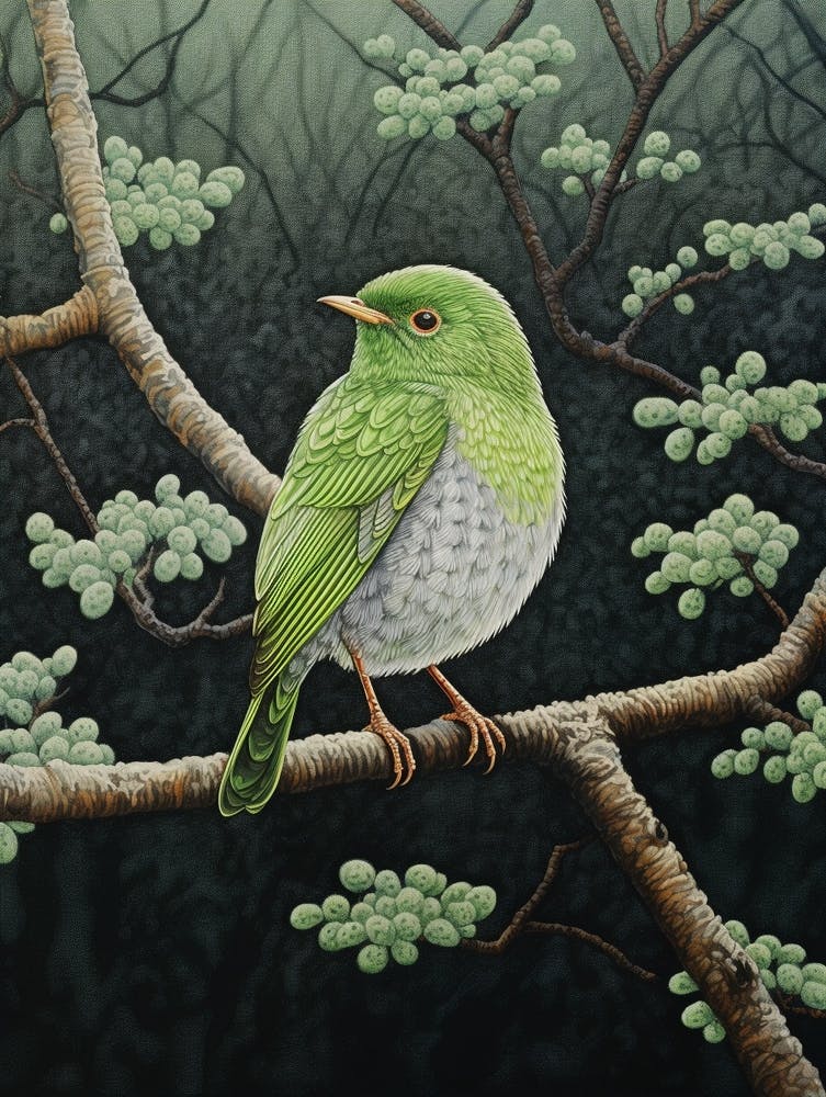 Ohara Koson Inspired Bird Painting Robin 4