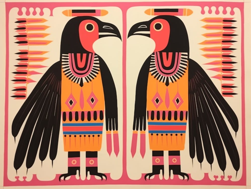 Crow 2 Folk Style Animal Illustration
