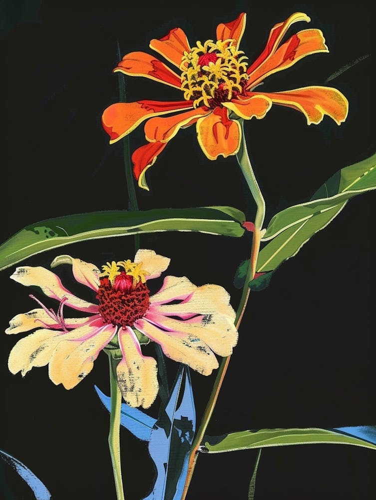 Neon Flowers On Black Zinnia 4