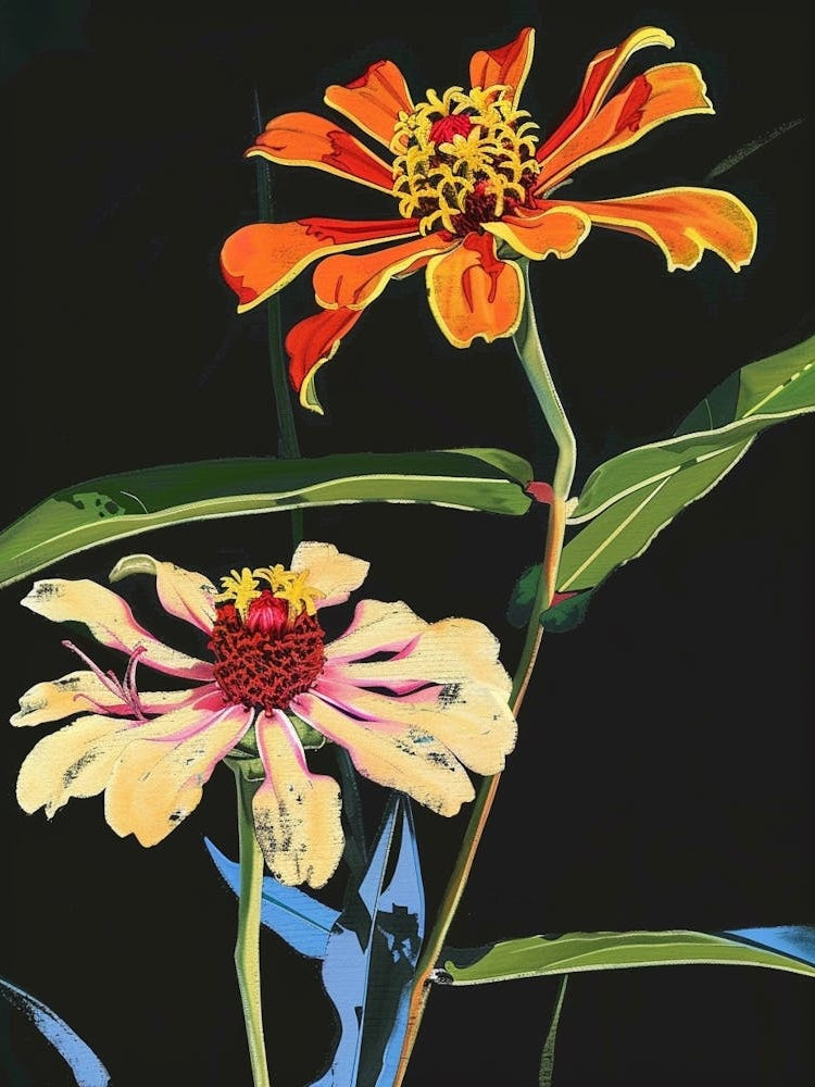 Neon Flowers On Black Zinnia 4