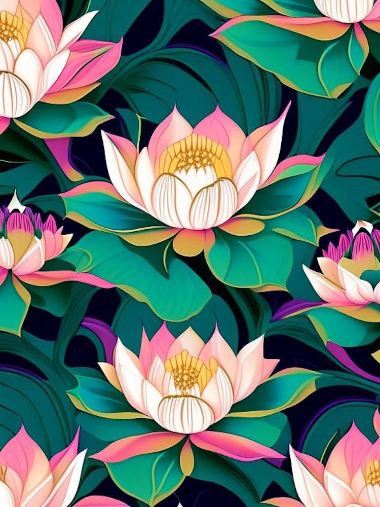 Lotus Flower Repeat Pattern Fauvism Matisse 4