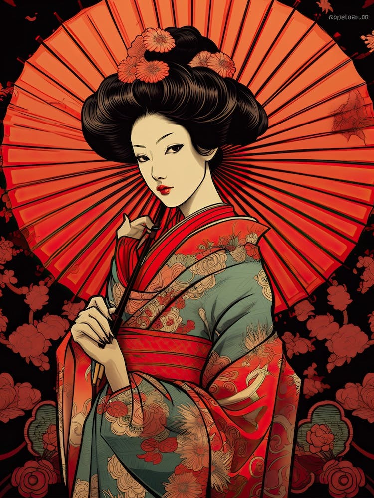 Ukiyo E Style Geisha 1