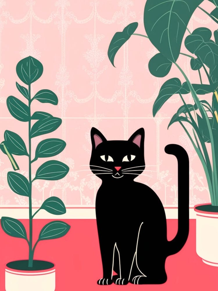 Cat And Plants