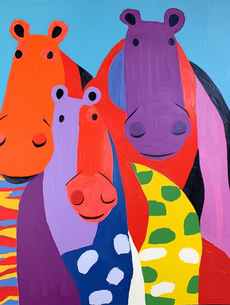 Colourful Kids Animal Art Hippopotamus 3