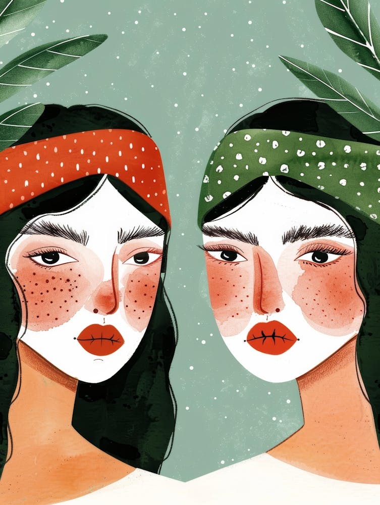 Two Women With Leaves On Their Heads