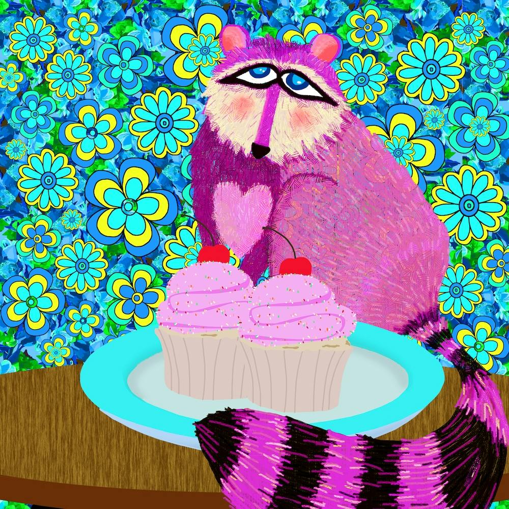 Raccoon And Cupcakes Square