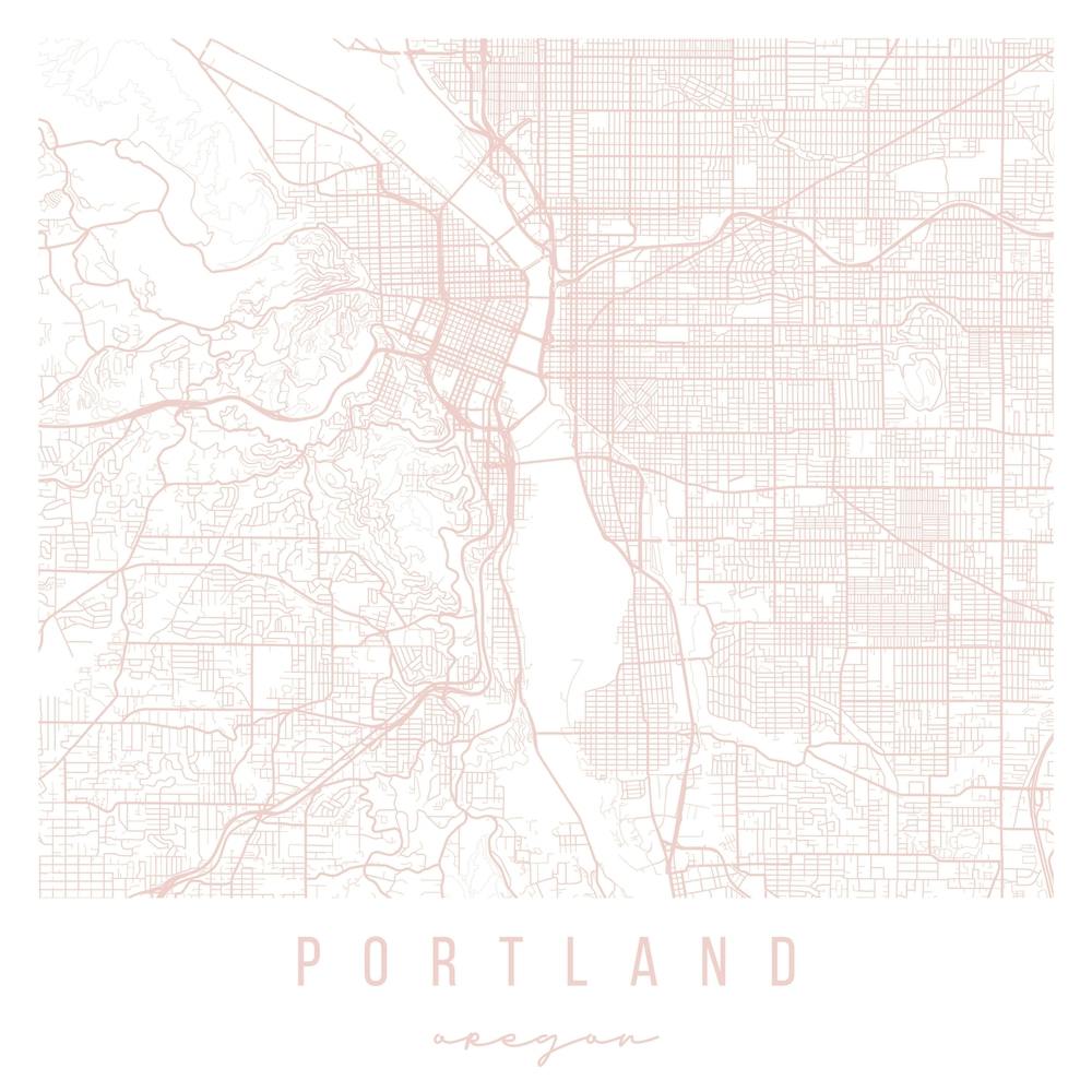 Portland Oregon Light Pink Minimal Street Map Square