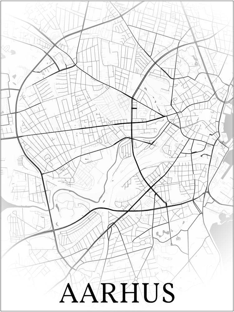 Aarhus, Central Denmark Region, Denmark, City Map, Black And White Fade Design
