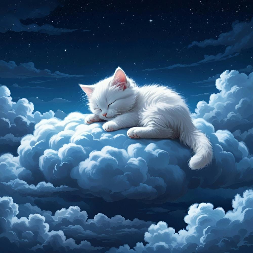 Kitten Sleeping On A Cloud