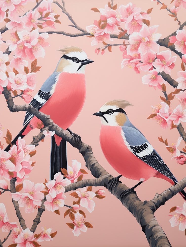 Vintage Japanese Inspired Bird Print Cedar Waxwing 3