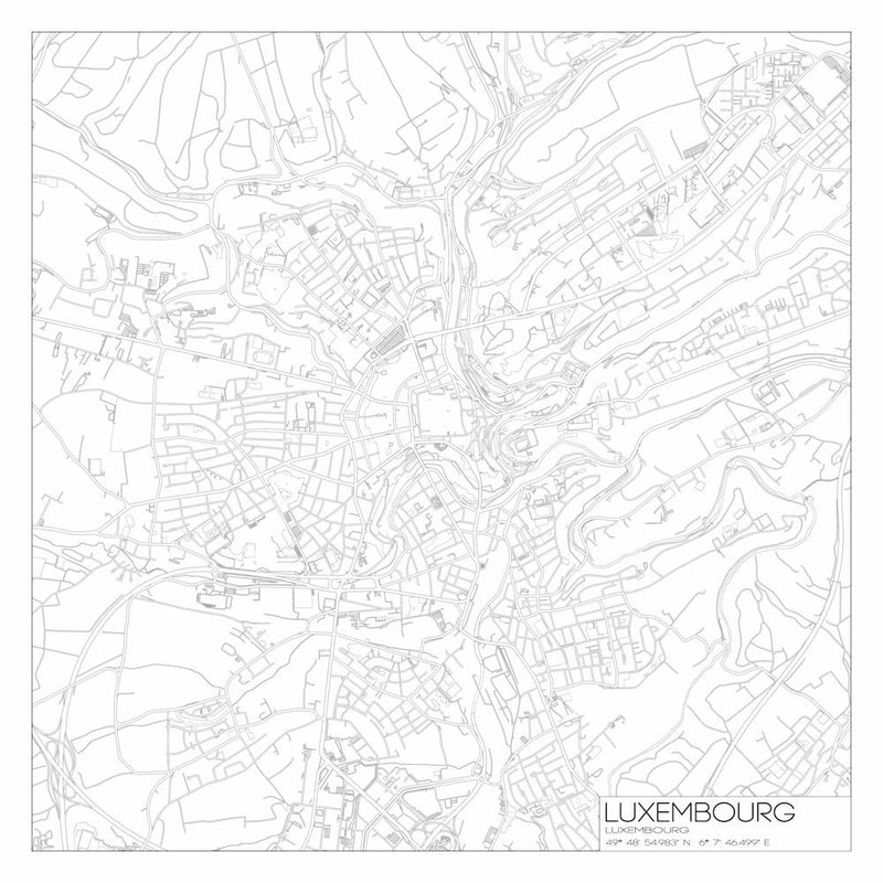 Luxembourg, Luxembourg, City Map Black On White Blueprint Design