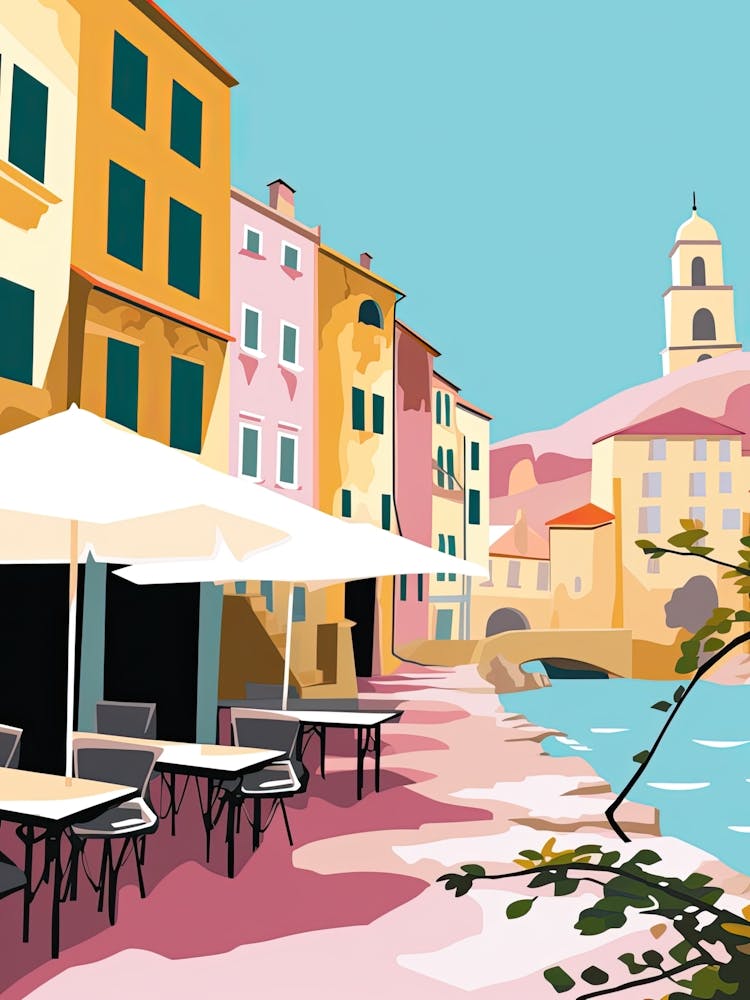 Collioure, France, Flat Pastels Tones Illustration 4