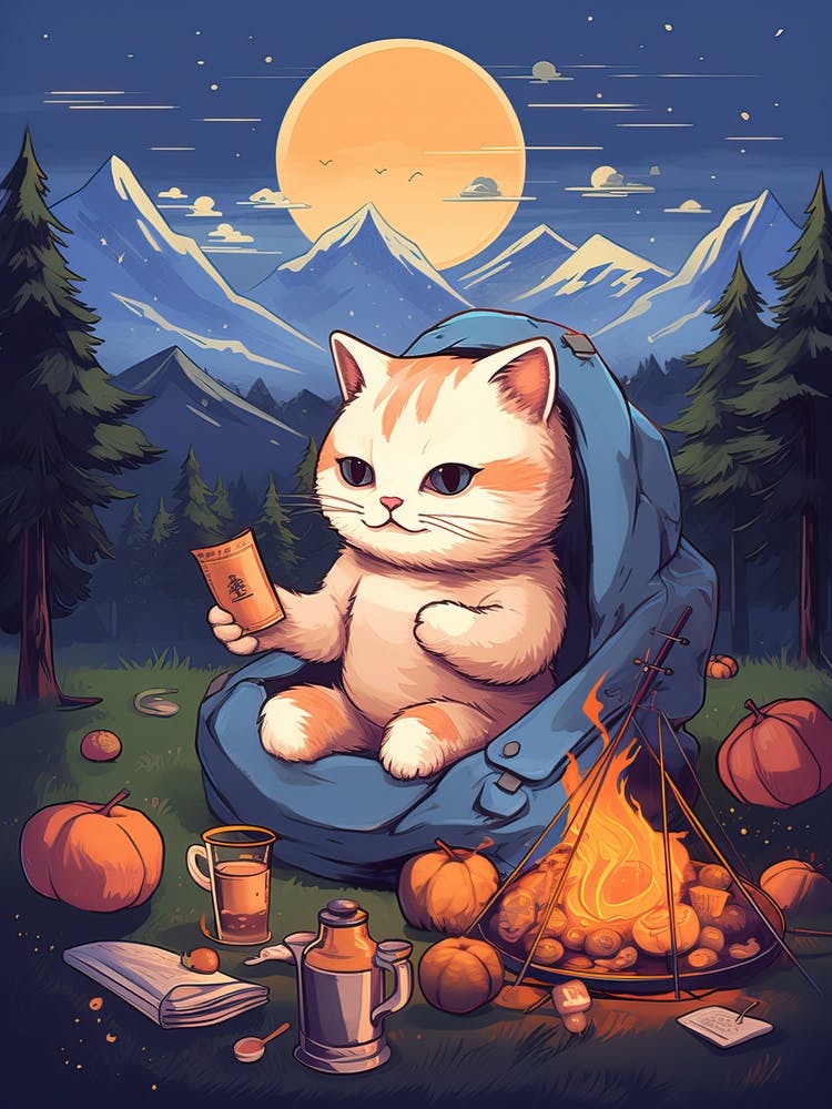Kawaii Cat Drawings Camping 7