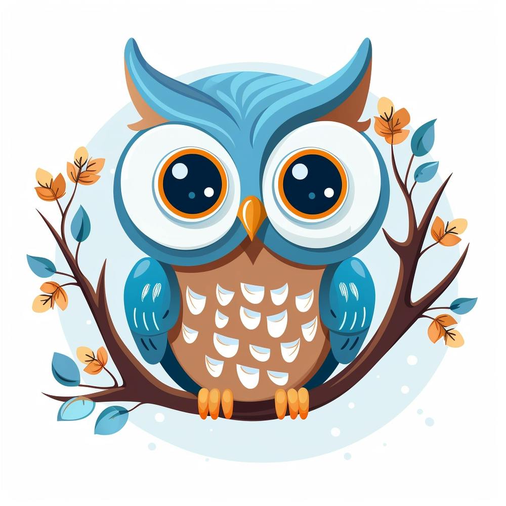 Cartoon Blue & Brown Owl