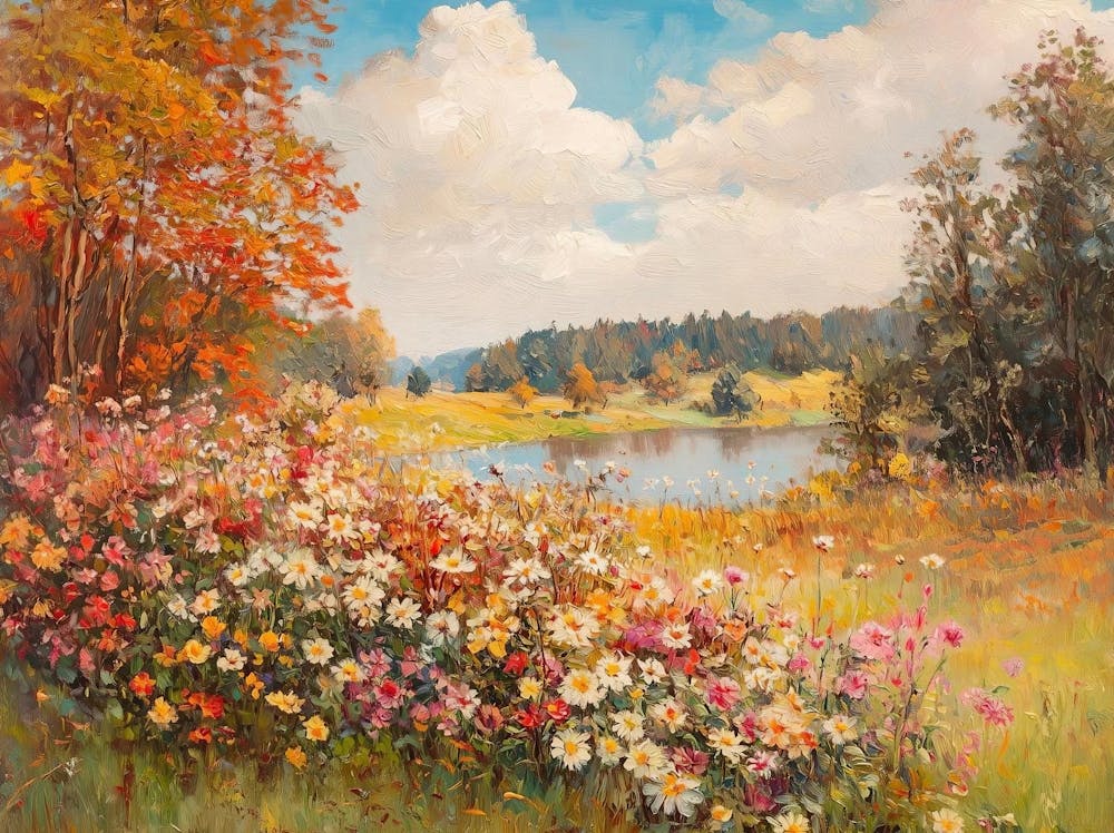 Autumn Wildflower Field Landscape Painting Vintage Autumn Print Country Field Wall Art Digital Download Warm Tone Print Nature Printable