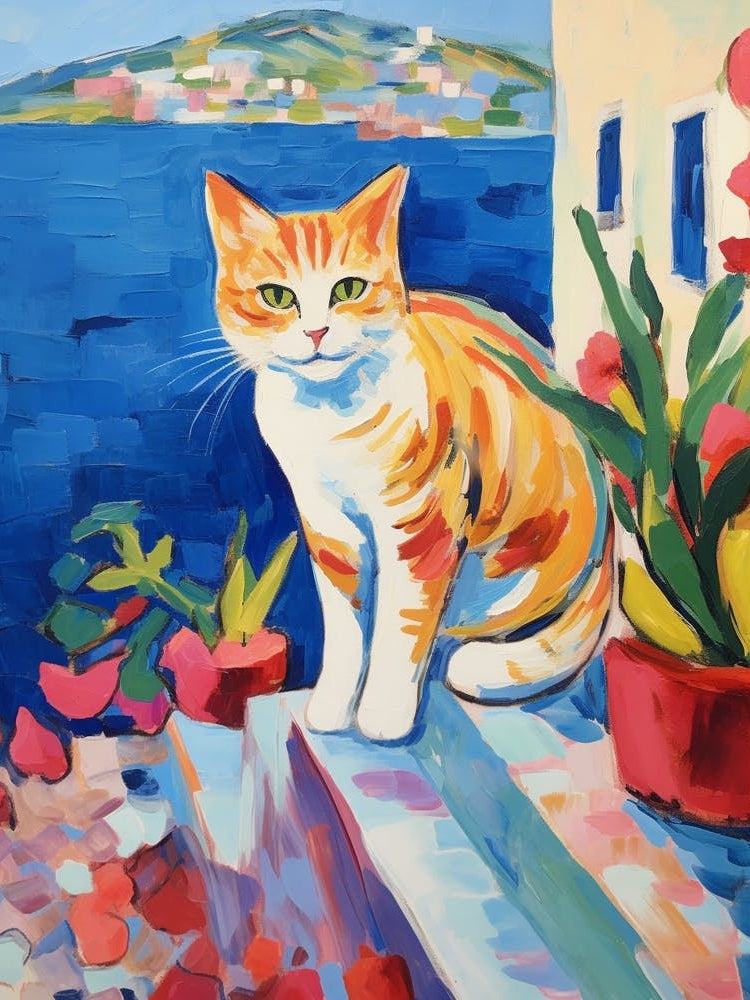 Painting Of A Cat In Crete Greece 3
