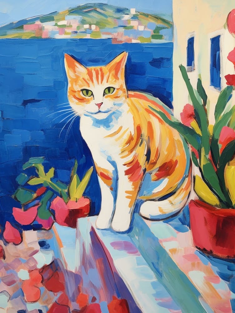 Painting Of A Cat In Crete Greece 3