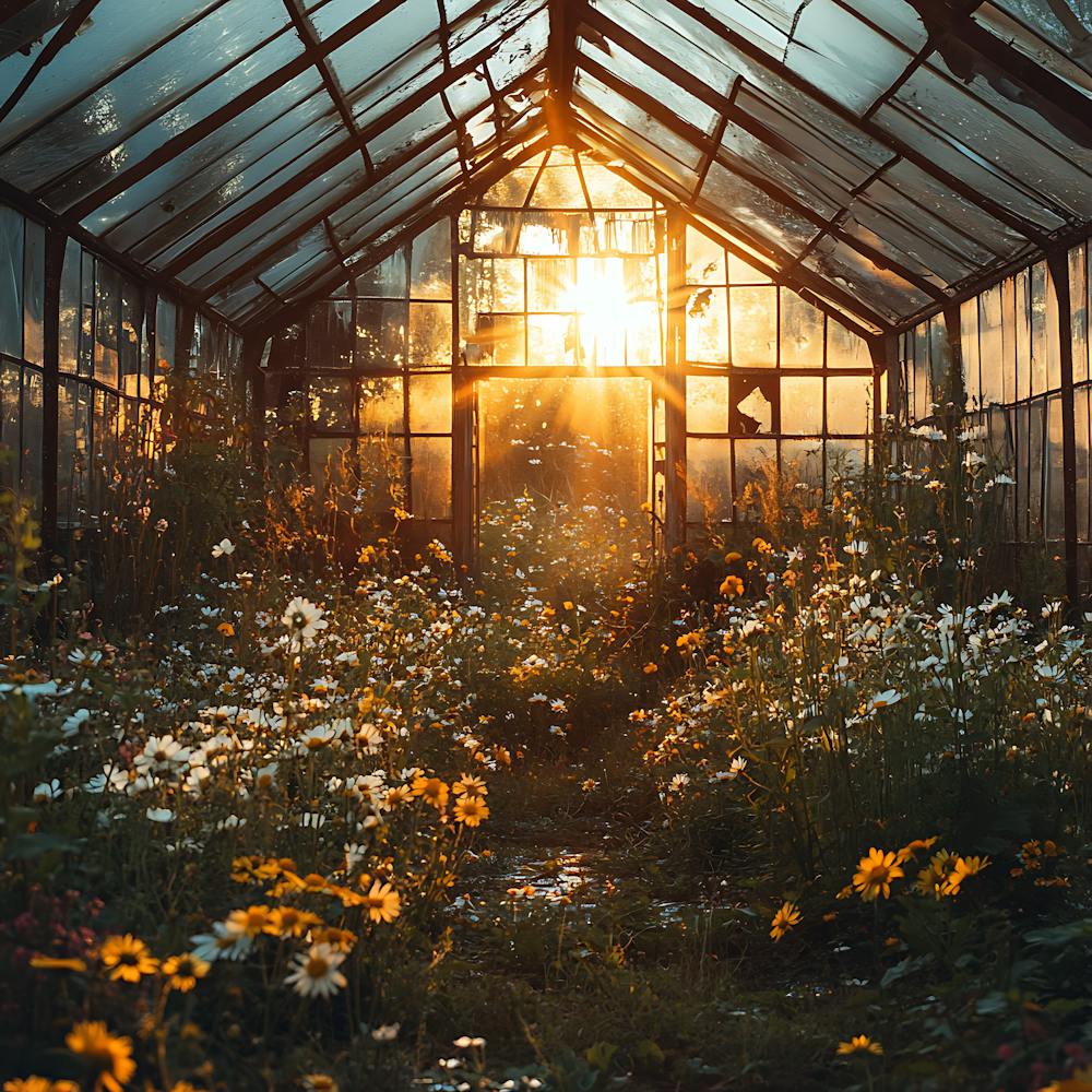 Verlassenes Gewächshaus Goldener Sonnenuntergang 6