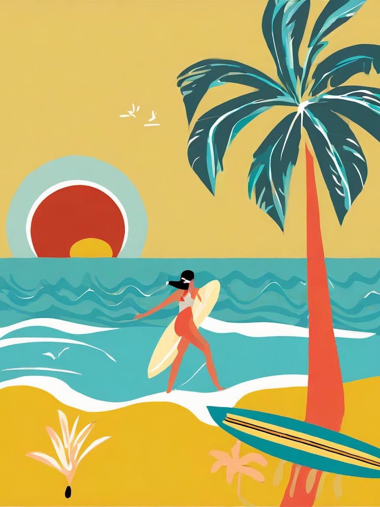 Retro Hawaiian Beach Scene