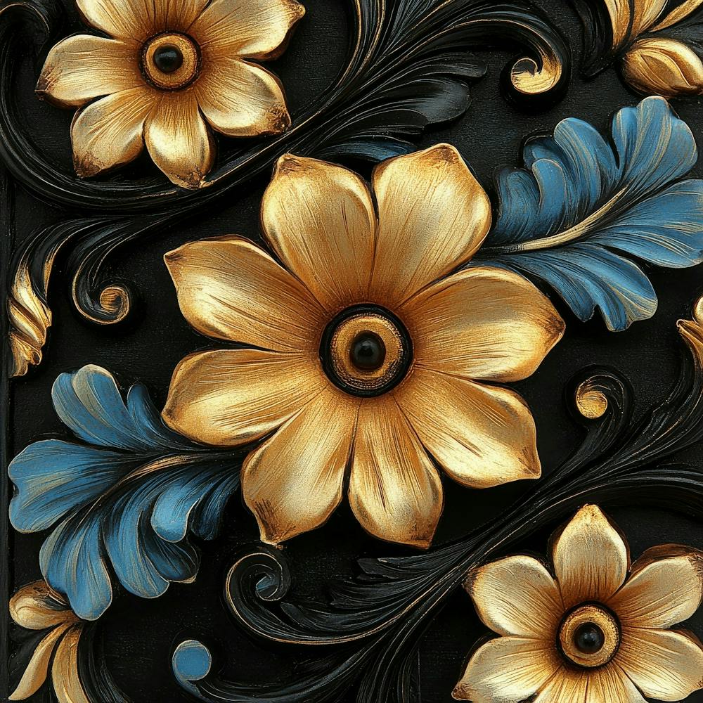 Goldene und Blaue Blumenmuster Kunst