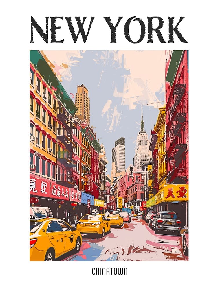 Chinatown New York Affiche Illustration Sérigraphique Colorée 4