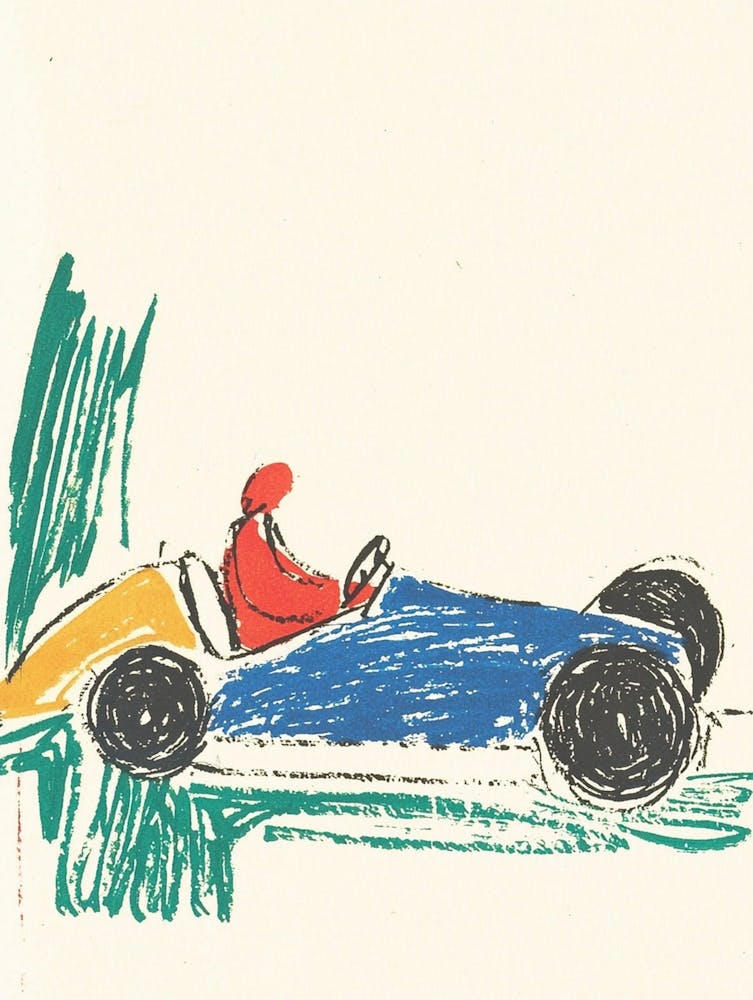 Aganjpf A Racing Car In Paris 1930 White Background Text