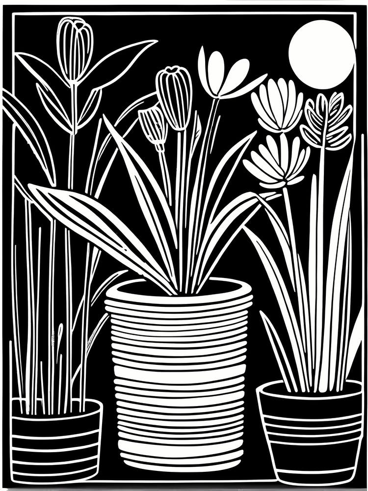 Lion cut inspired Black and white Garden plants & flowers art, Gardening art, 229