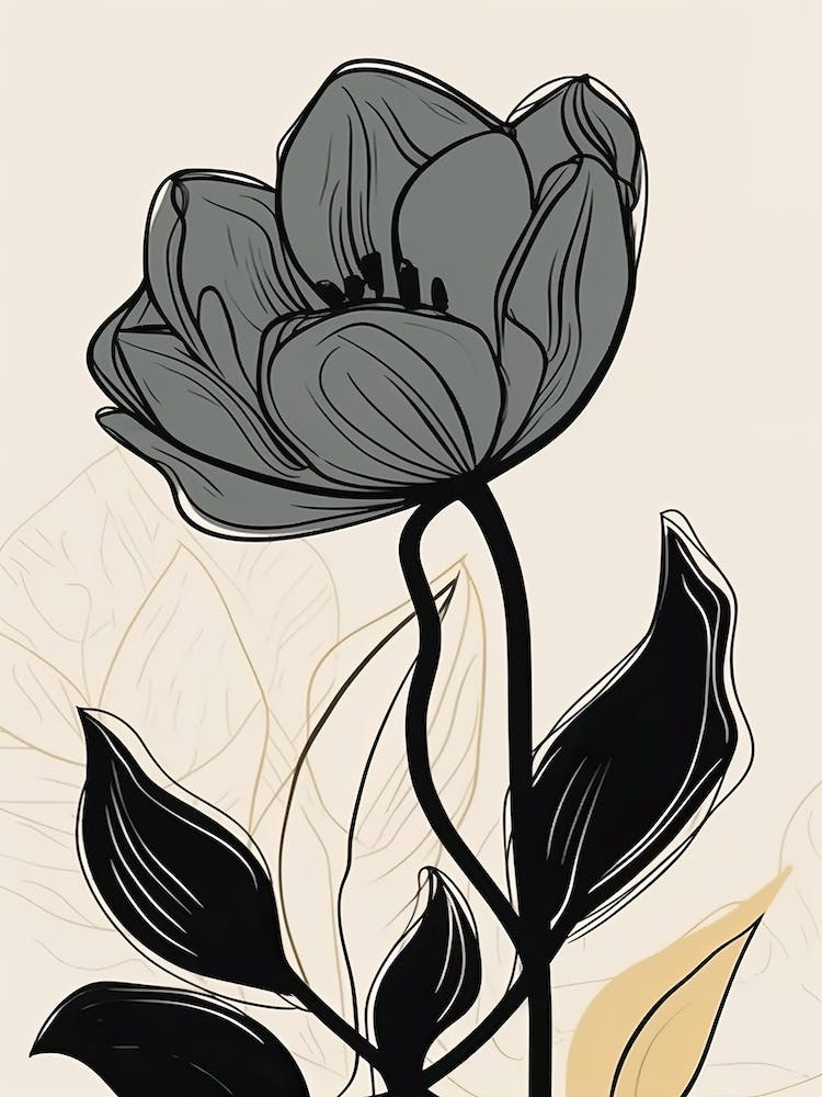 Line Art Tulips Flowers Illustration Neutral 8