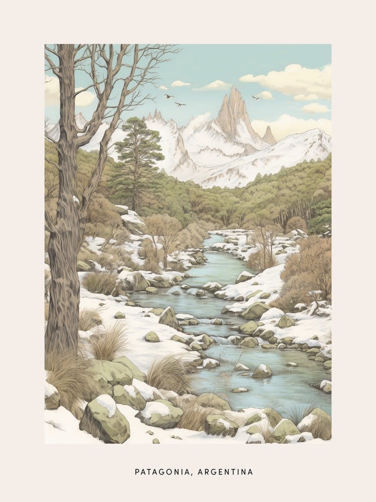 Vintage Winterposter Patagonien Argentinien 2