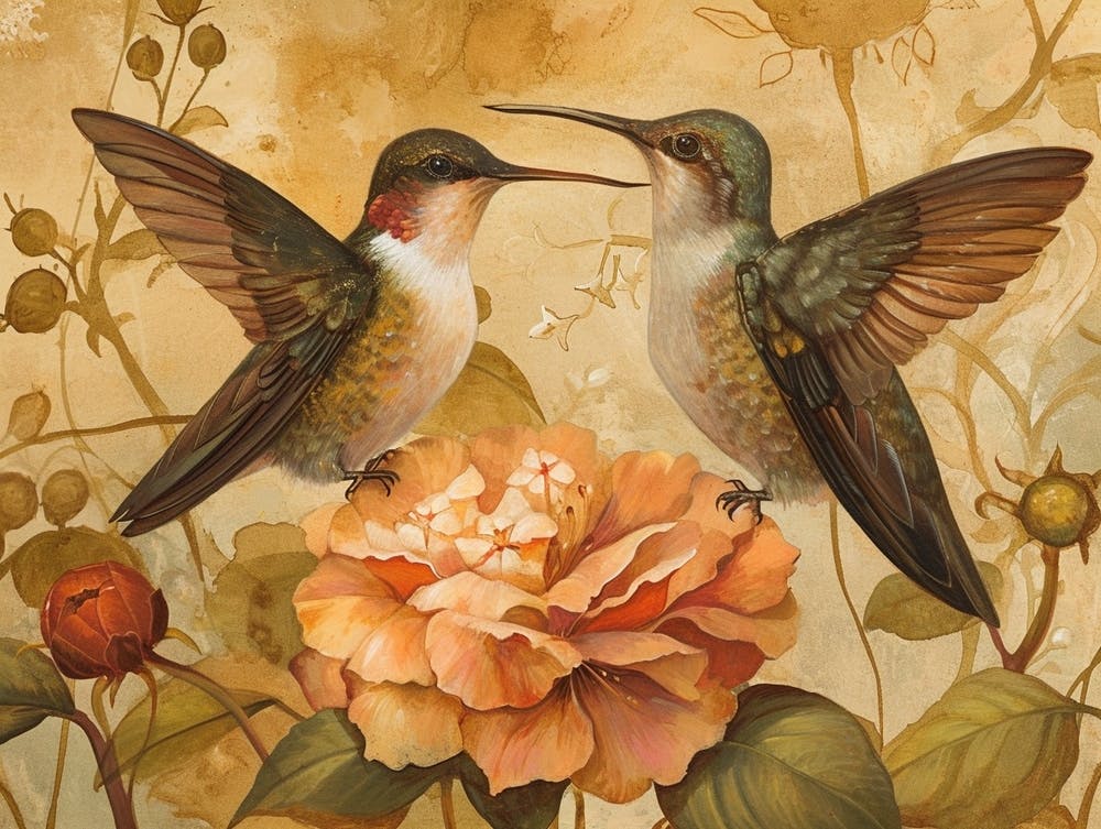 Floral Animal Illustration Hummingbird
