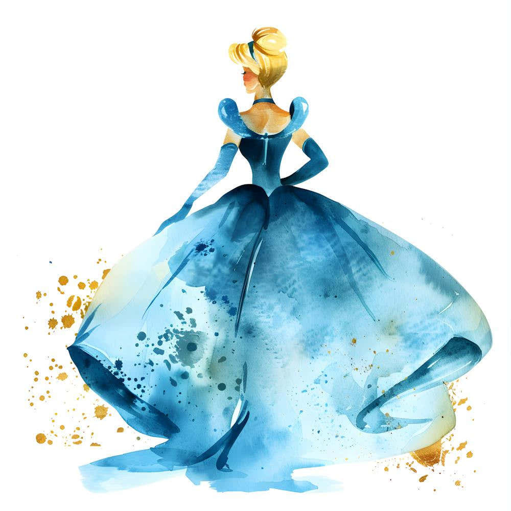 Cinderella Watercolor Print Princess Wall Art Fairytale Nursery Decor Blue Ball Gown Illustration Dreamy Princess Poster