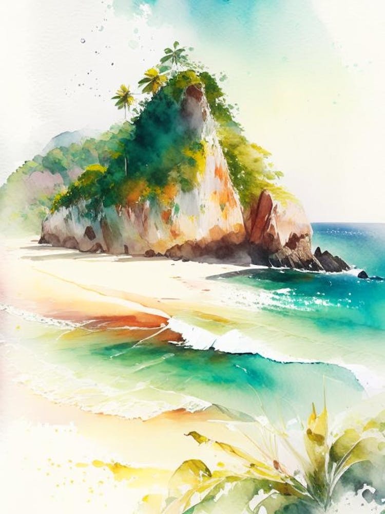 Fernando De Noronha Brazil Watercolour Pastel Tropical Destination