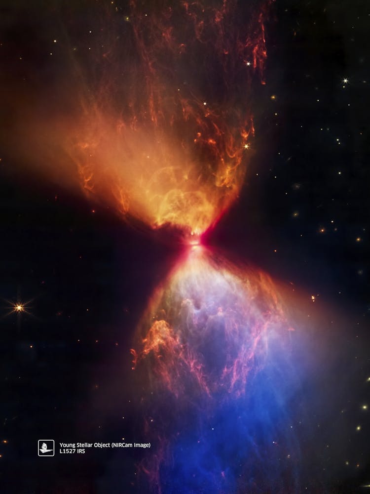 JWST Young Stellar Object (Fiery Hourglass), L1527 (James Webb/JWST) — space poster, science poster, space photo, space art, jwst picture