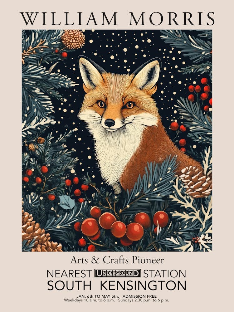 William Morris Prints Fox Snow Christmas Gift Winter Vintage