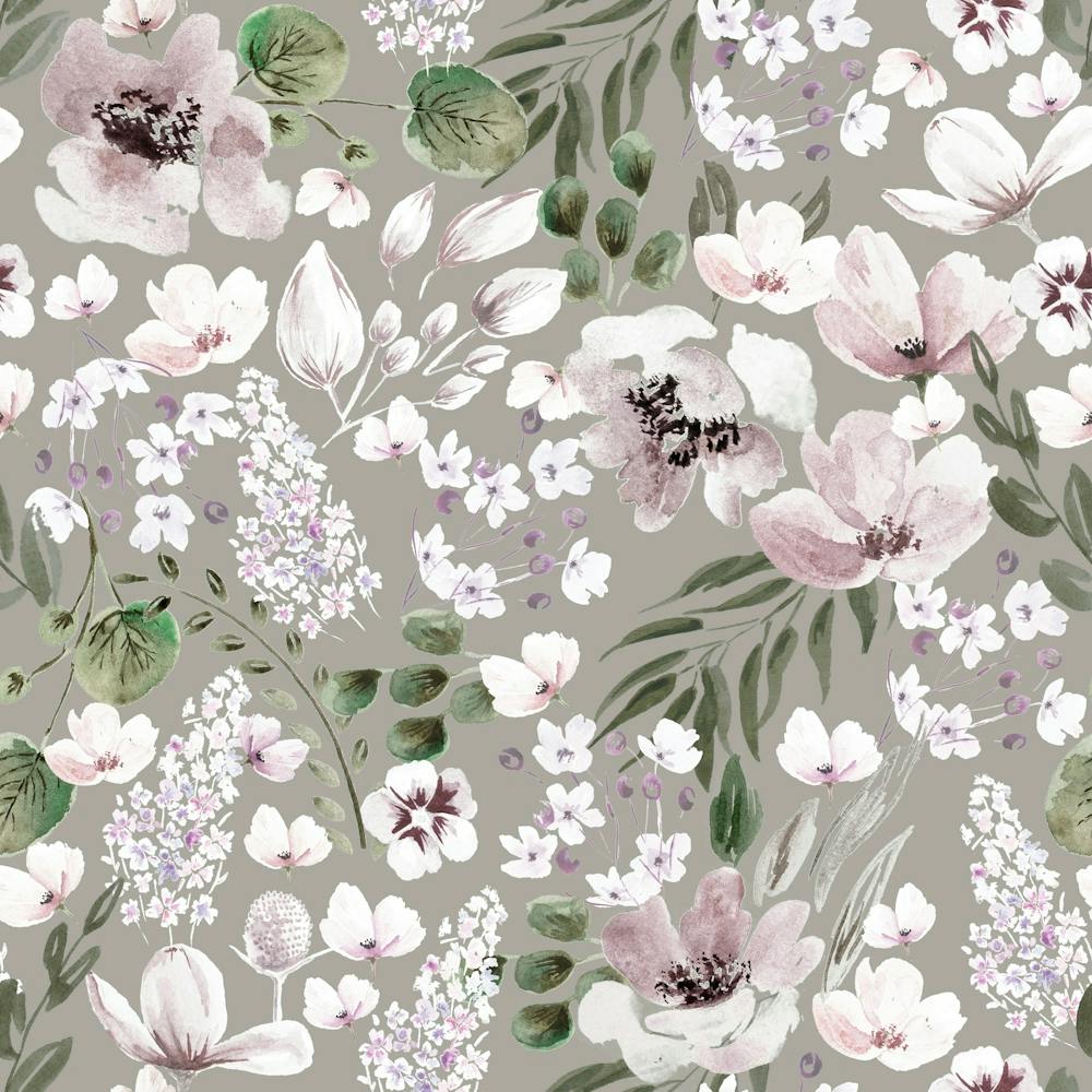Watercolor White Flowers Pale Green