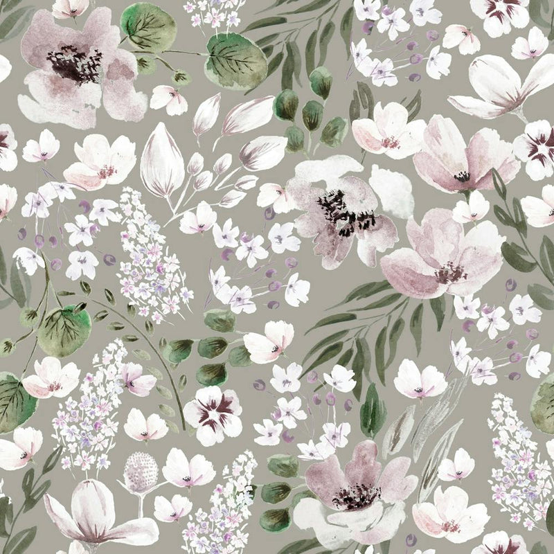 Watercolor White Flowers Pale Green