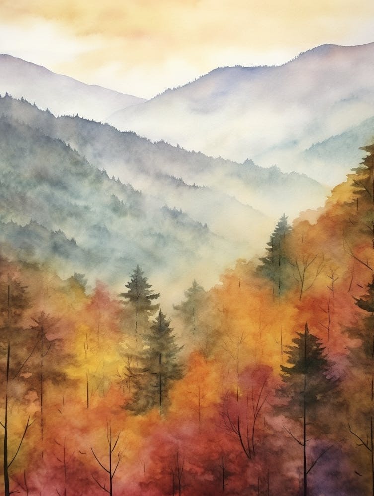 Autumn Forest Landscape Great Smoky Mountains National Park