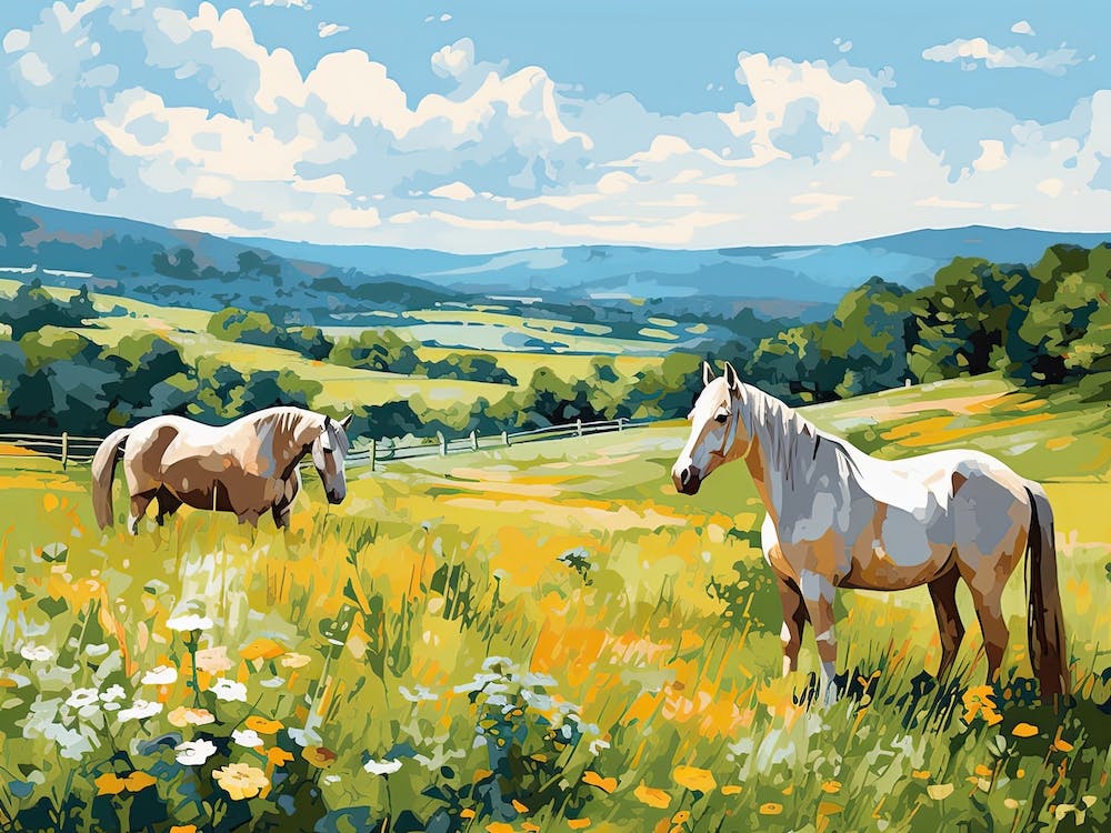 Horses Painting In Appalachian Mountains, Usa, Landscape 3