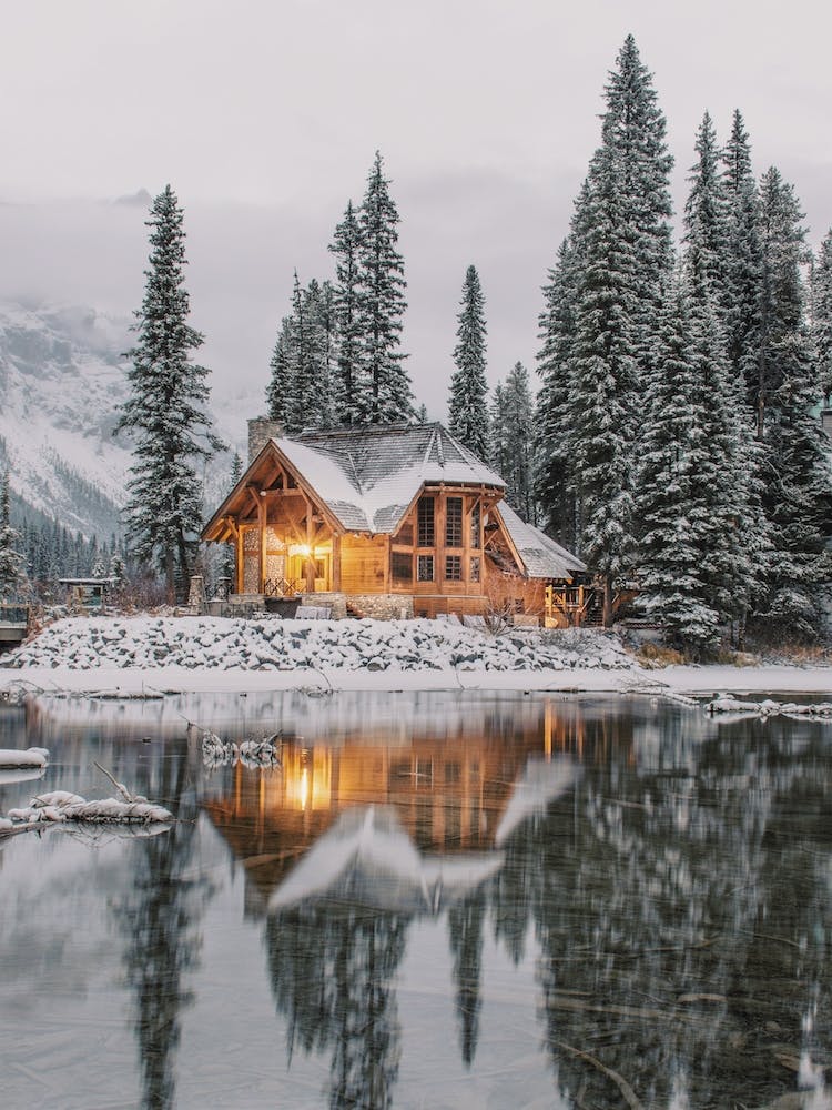 Cabin On Frozen Lake