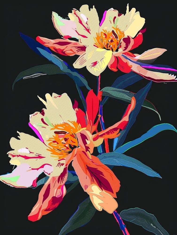 Neon Flowers On Black Peony 2
