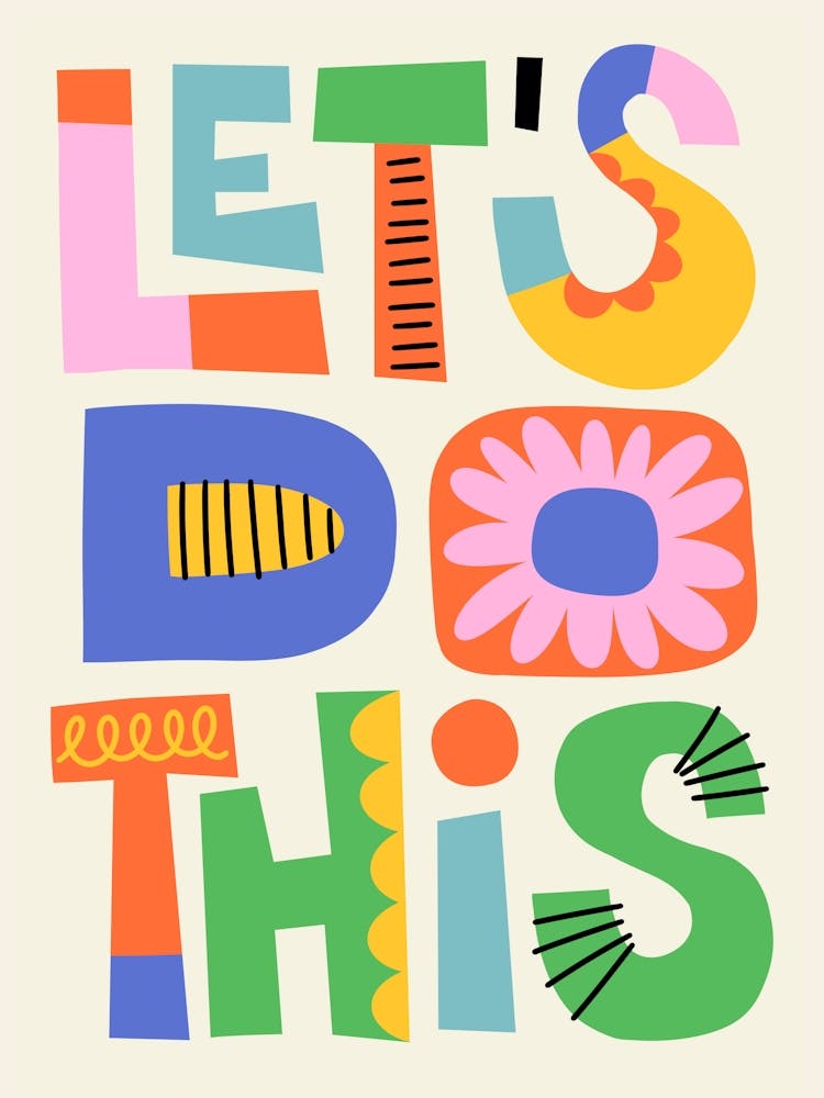 Let's Do This Colorful Folk Art Bold Pattern Illustration