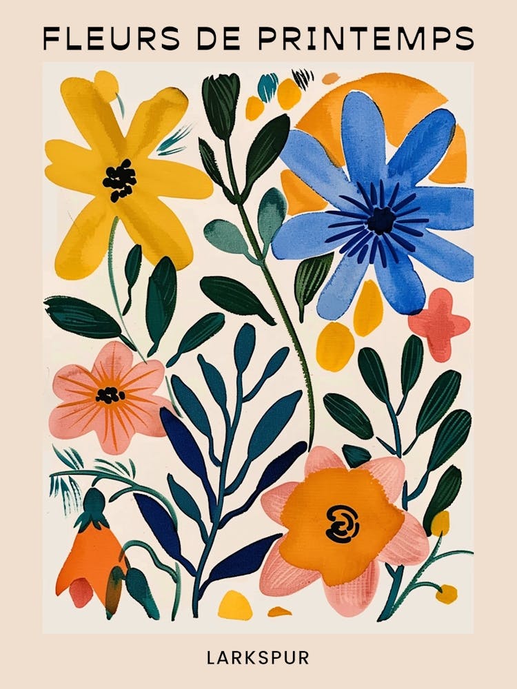 Spring Floral French Poster  Larkspur 2